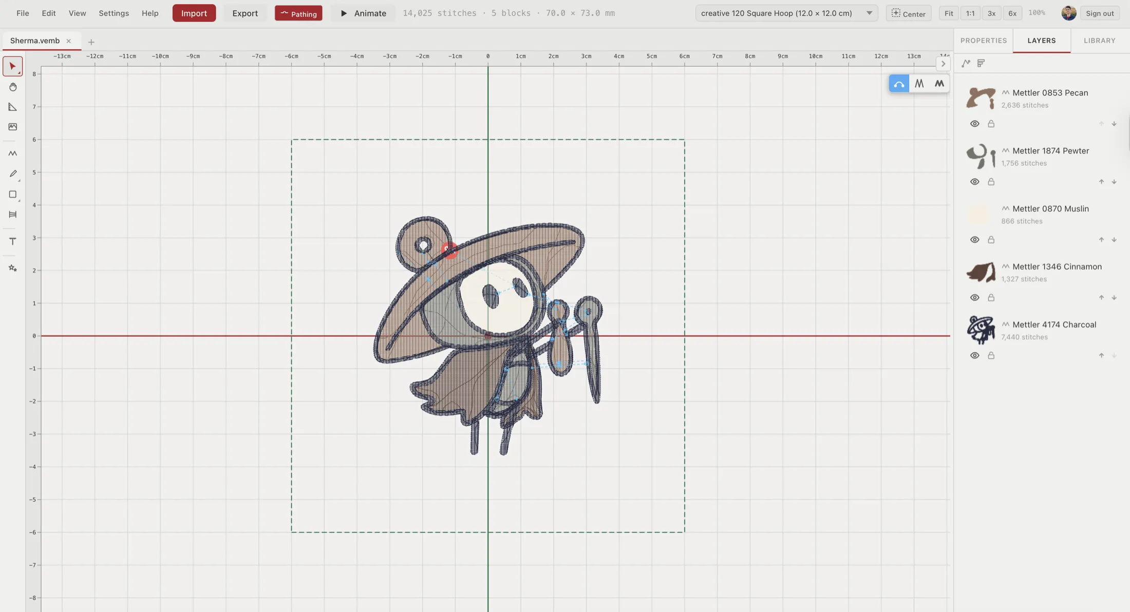 Boldbobbin design canvas — a stitch view of an embroidery pattern